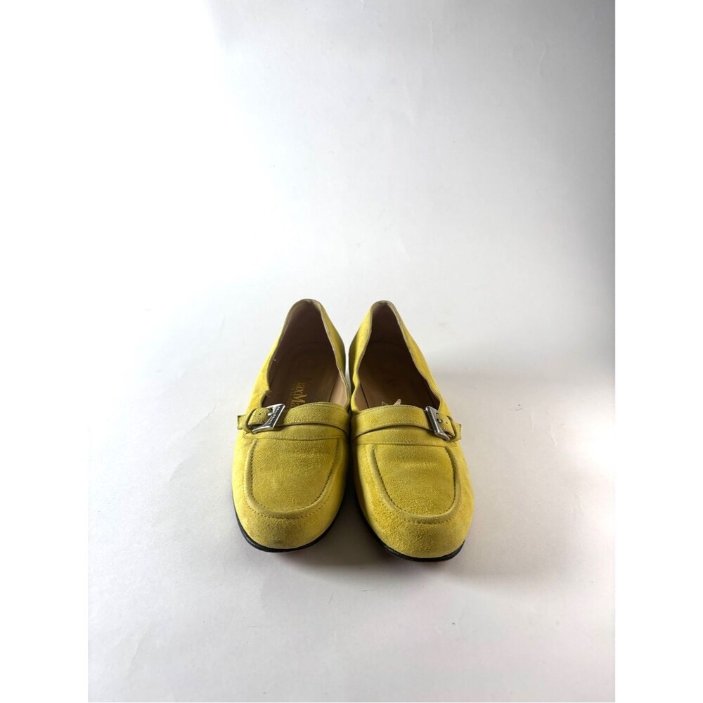 Vintage Max Mara Suede Buckle Loafers Chartreuse Yellow Made in Italy